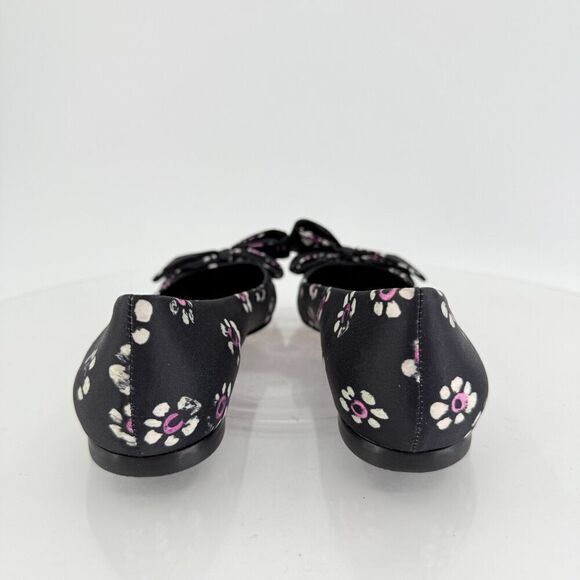 Tory Burch Rosalind Ballet Flats Women's Size 5 Black Floral Satin Bow Pointed - Picture 6 of 16